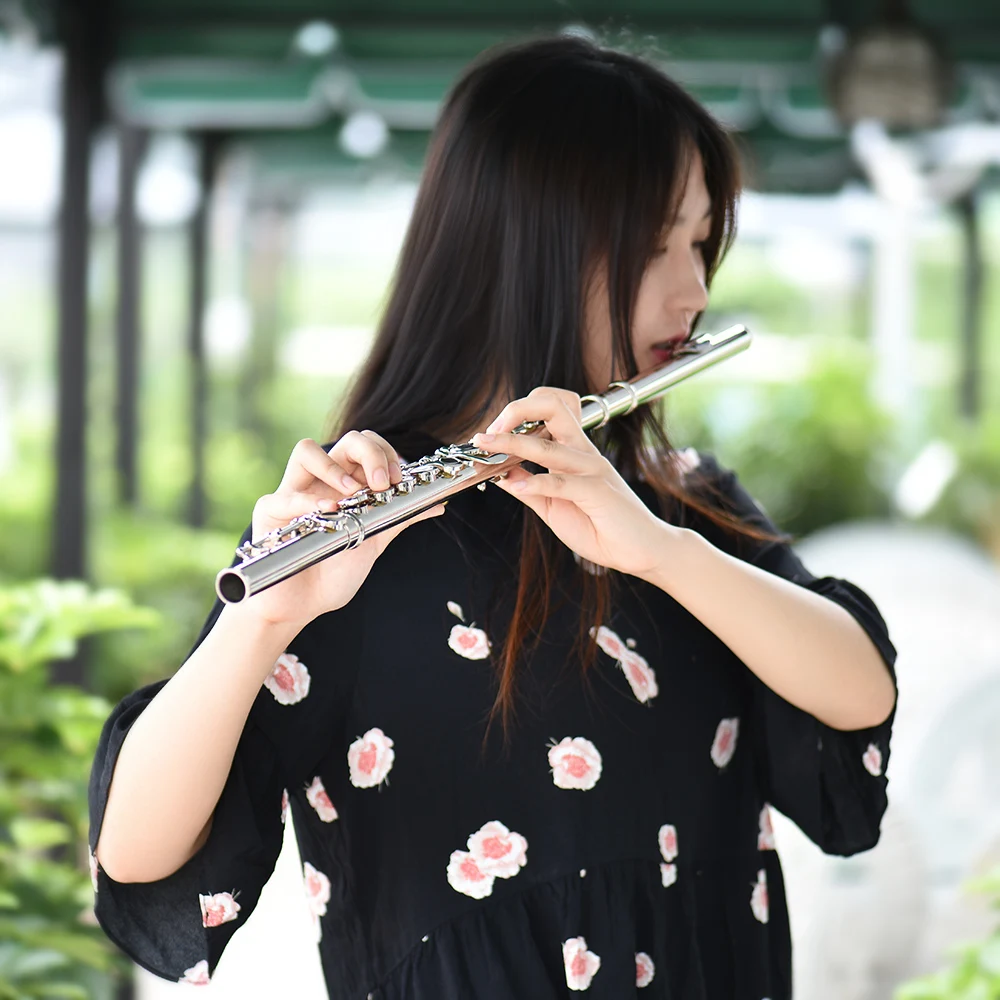 

16 Holes Closed Hole Flute C Key Flute Woodwind Instrument Exquisite Stylish Design with Cleaning Cloth Rod Gloves Screwdriver