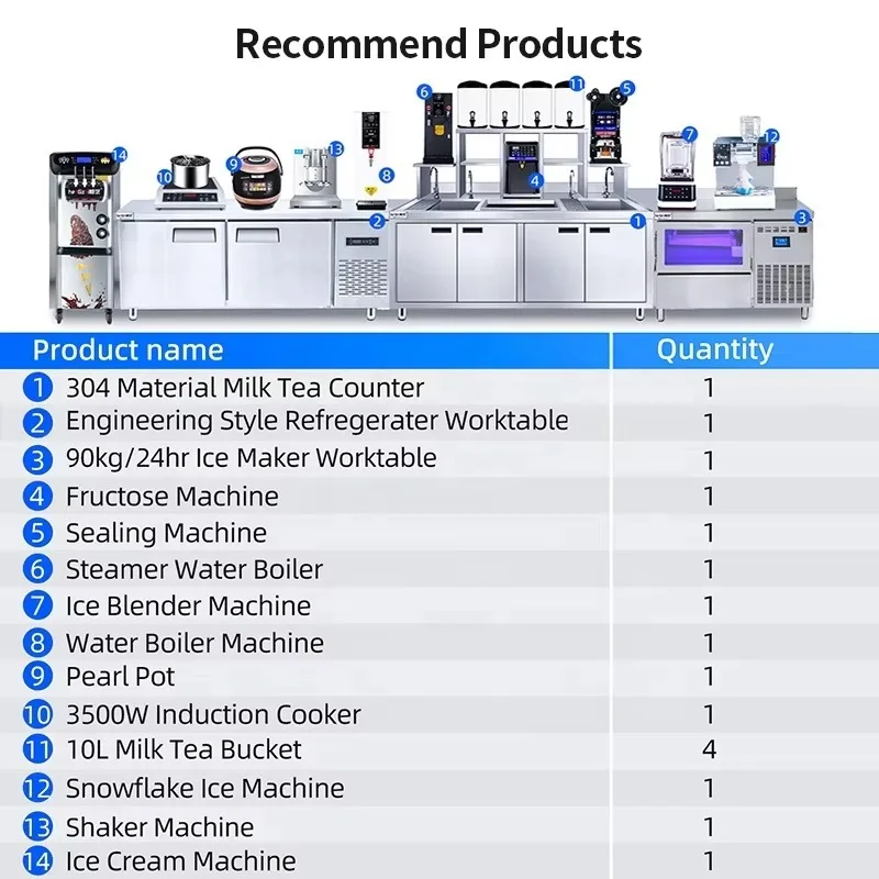 One-stop Solution Complete Collection Boba Tea Shop Packaging Ingredients Machinery Milk Tea Bar Equipment Pearl Tea Table
