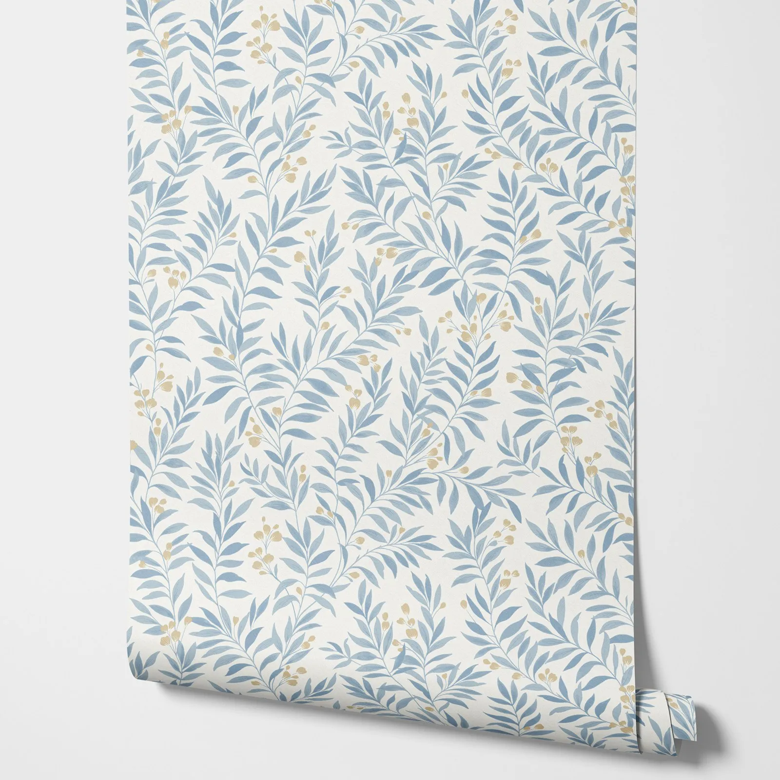 Tropical Maison Floral Leaf Tail Wallpaper in Light sky blue, Scandinavian design, removable non-woven Wallpaper