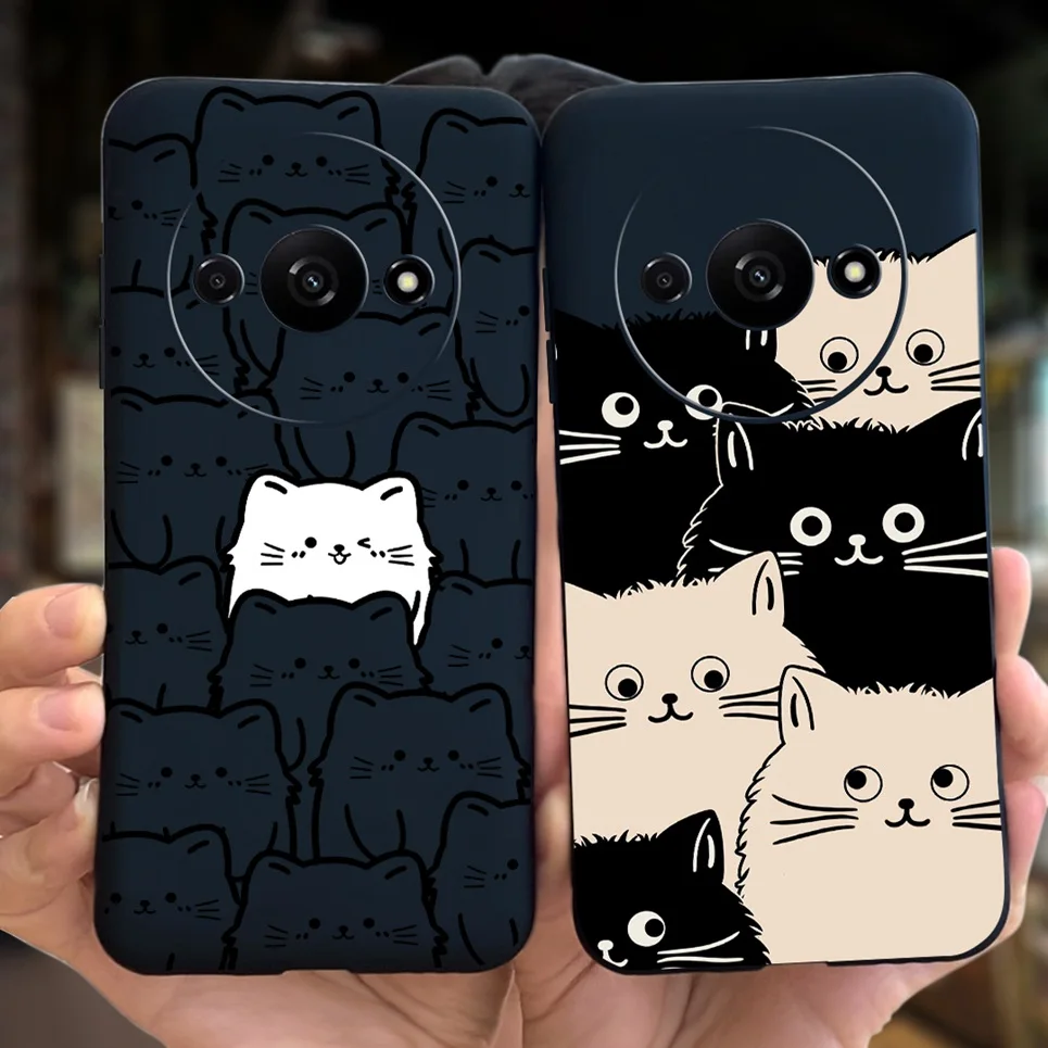 For Funda Xiaomi Redmi A3 Mi A3 Case Black Cat Moon Night Fashion Coque Matte Silicone Soft Cover For MiA3 RedmiA3 A 3 Bumper