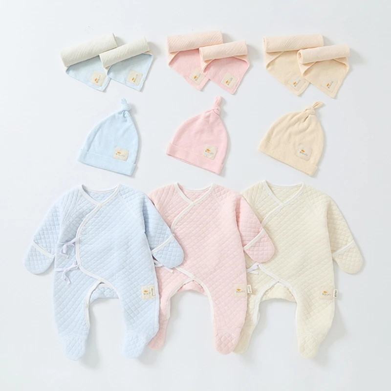 Baby Hat Towel Jumpsuits Set Newborn Pajamas Cotton Outfit Infant Shower Gift