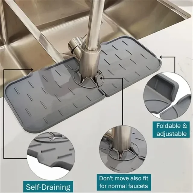 Kitchen Gadgets Silicone Faucet Absorbent Pad Shelf Sink Splash Catcher Countertop Protective Mat Bathroom Drain Mat Acceesories 2