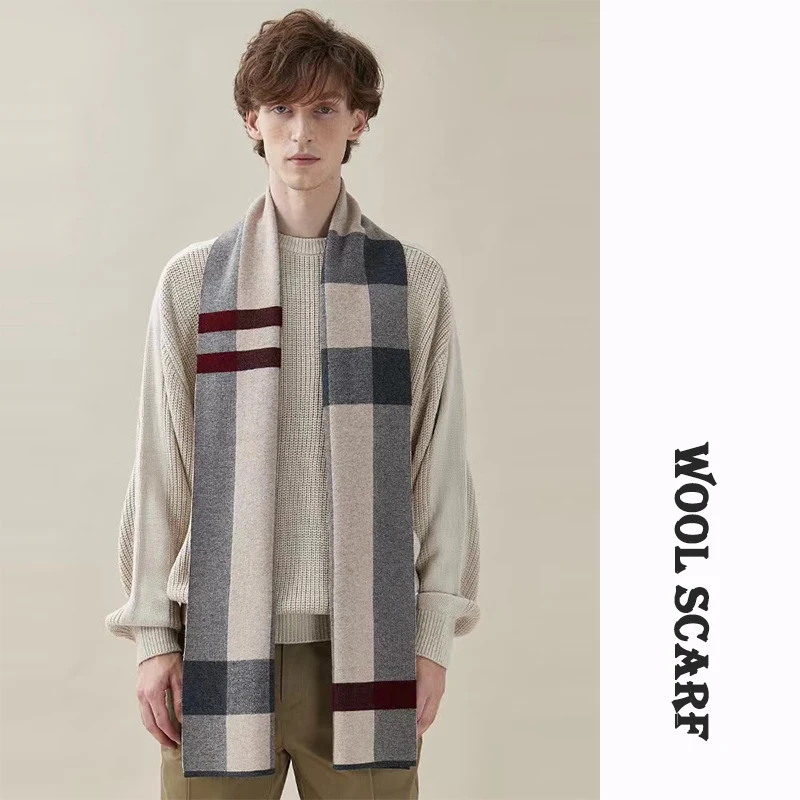 

High Quality Men Scarf Autumn Winter Plaid Knitted Wool Muffler Male Business Classic Thick Warm Shawl Gentlemen Chrismas Gift