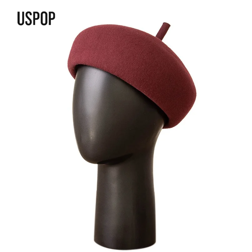 USPOP Women's 100% Wool Structured French Beret Adjustable Winter Hat