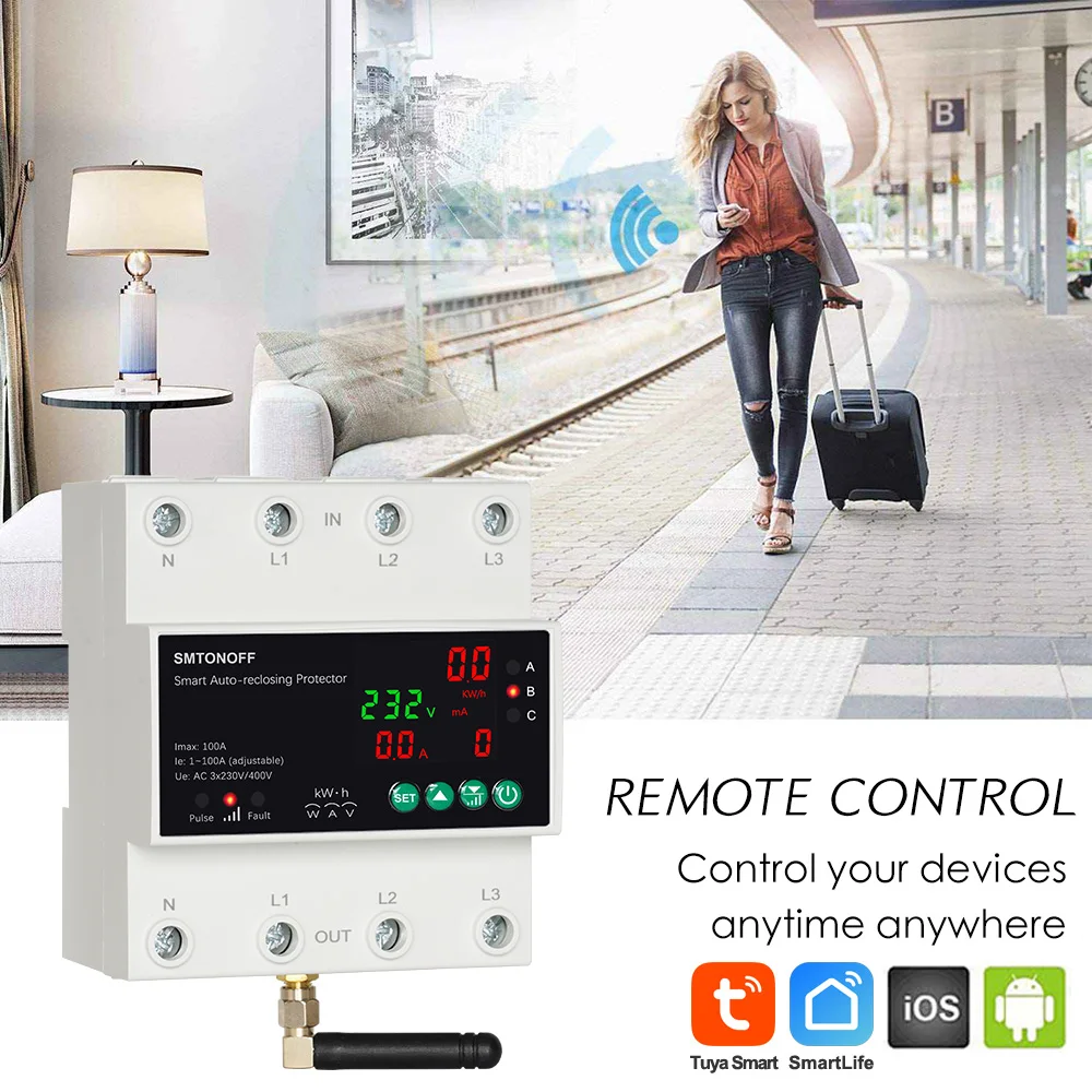 Tuya WiFi Drei Phase 4P 100A Auto-Wiedereinschaltung Über Unter Spannung Schutz Prepaid Meter Timer Schalter Stimme fernbedienung – Detail 7