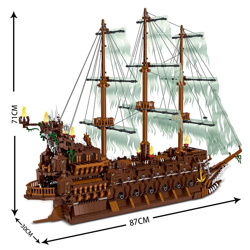 MOC The Flying Dutchman Pirate Ship Large Modular Sailing Building Blocks Sets Movie Series Bricks Model Kids Toys Boys Gifts