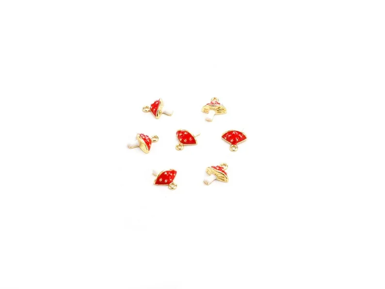 10pcs Enamel Mushroom Charm, Earring Charms For Jewelry Making, Girl's Bracelet Charm, Jewelry Ornament, Real Gold plated - G073