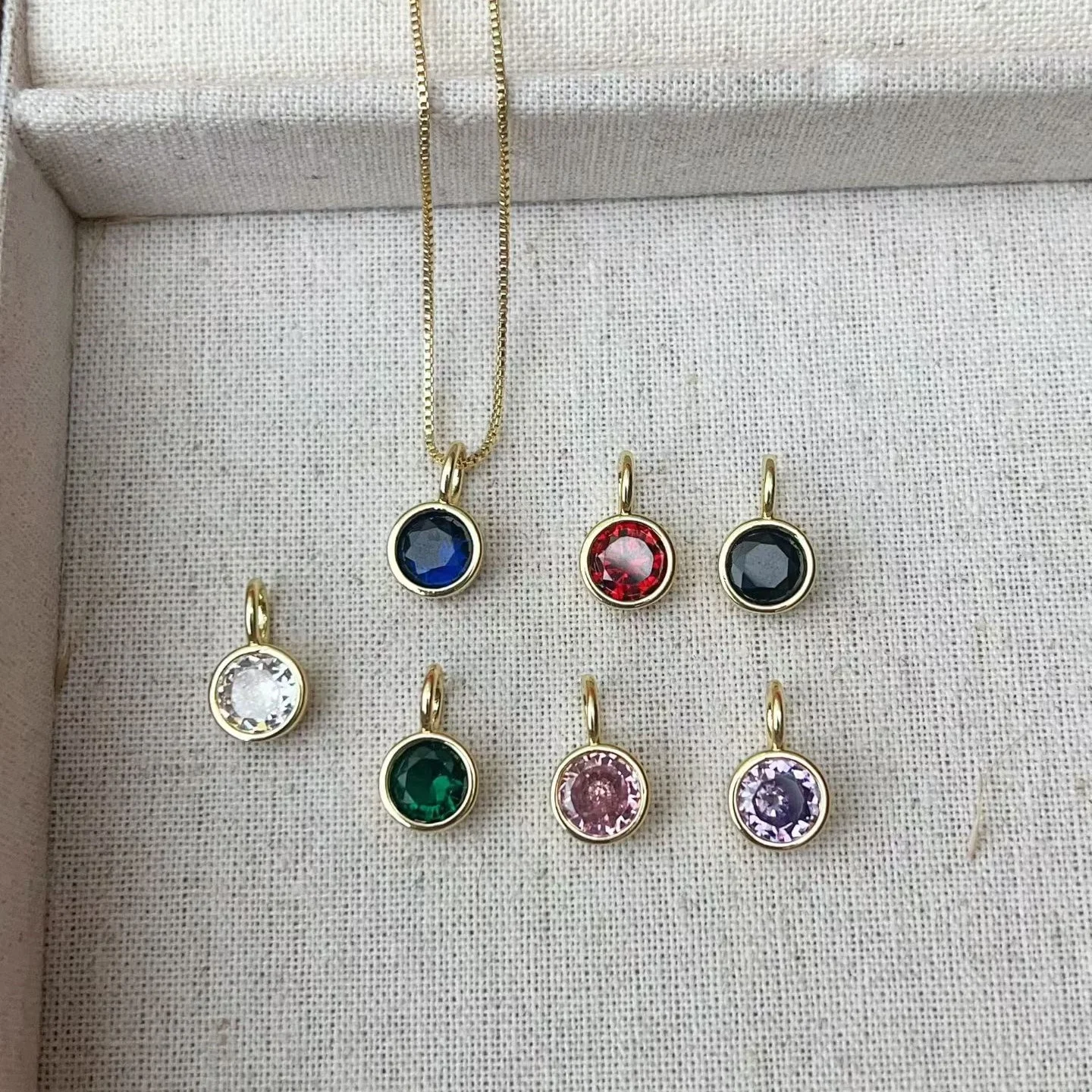 WT-MN1007 Exquisite And Shiny Colored Zircon Heartshape Round Drop Shape Tiny Fine Charms Necklace Findings
