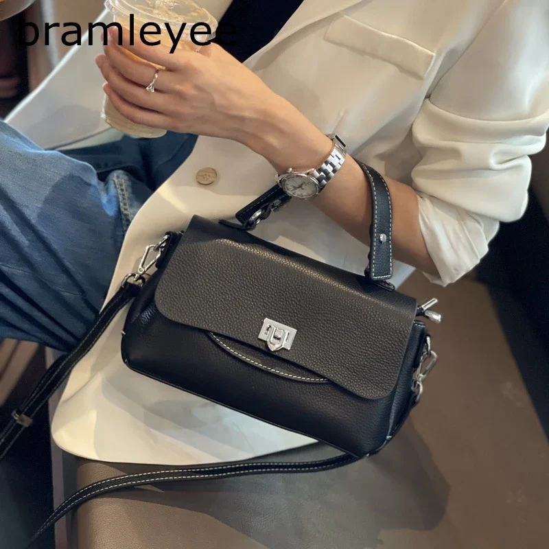 luxury handbags female crossbody bags Vintage Genuine leather one piece shoulder bag small square bag for women cowhide Blue bag