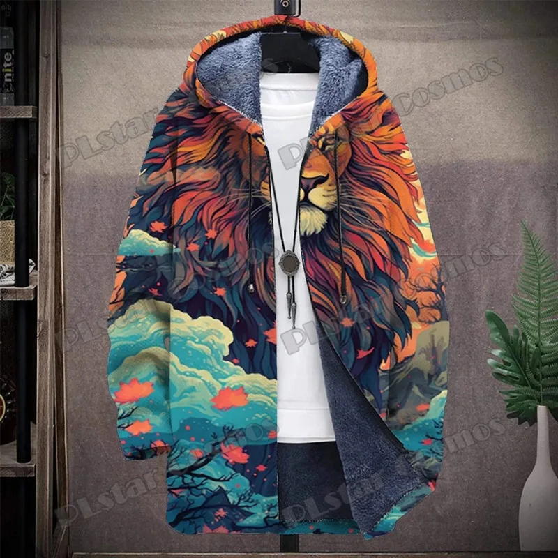 

Winter men's cape animal lion and tiger graffiti pattern 3D printed zipper hooded jacket neutral casual thick warm jacket Q0373