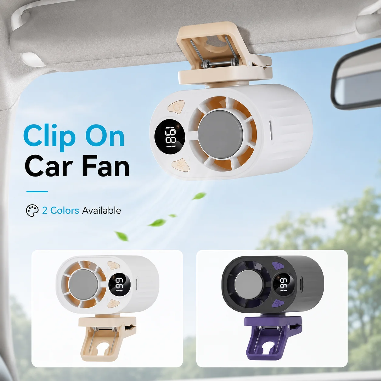 

Portable Car Clip Fan Semiconductor Cooling Fan 199 Speeds LED Display 360 Rotating USB Rechargeable Mini Fan