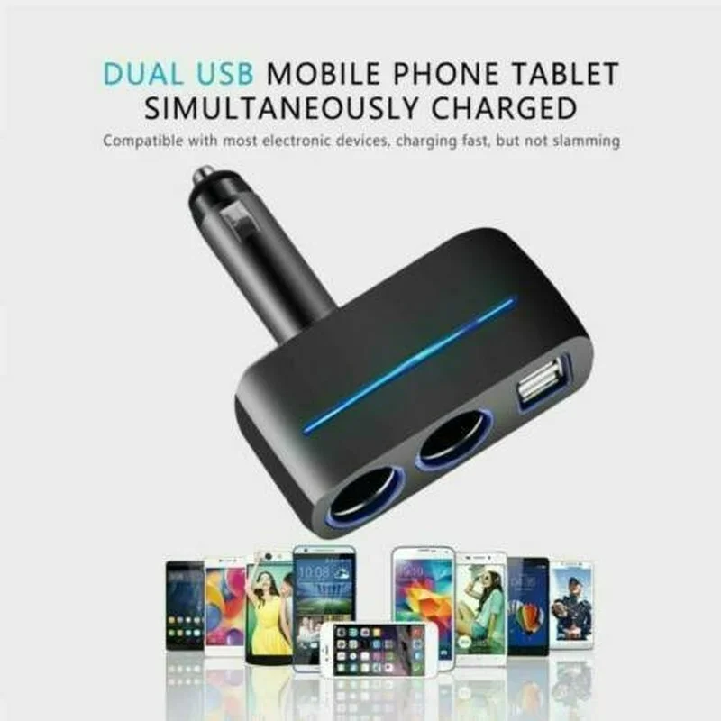 Cargador de coche para encendedor de cigarrillos, adaptador de corriente doble, enchufe divisor, adaptador USB Dual para teléfono inteligente,