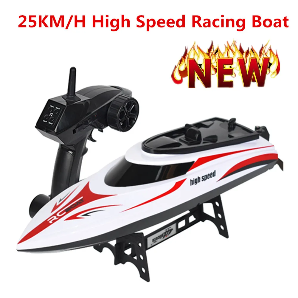 

RC 25km/H High Speed Racing Boat Waterproof Rechargeable with Rechargeable Battery Remote Control Boat for Pools and Lakes