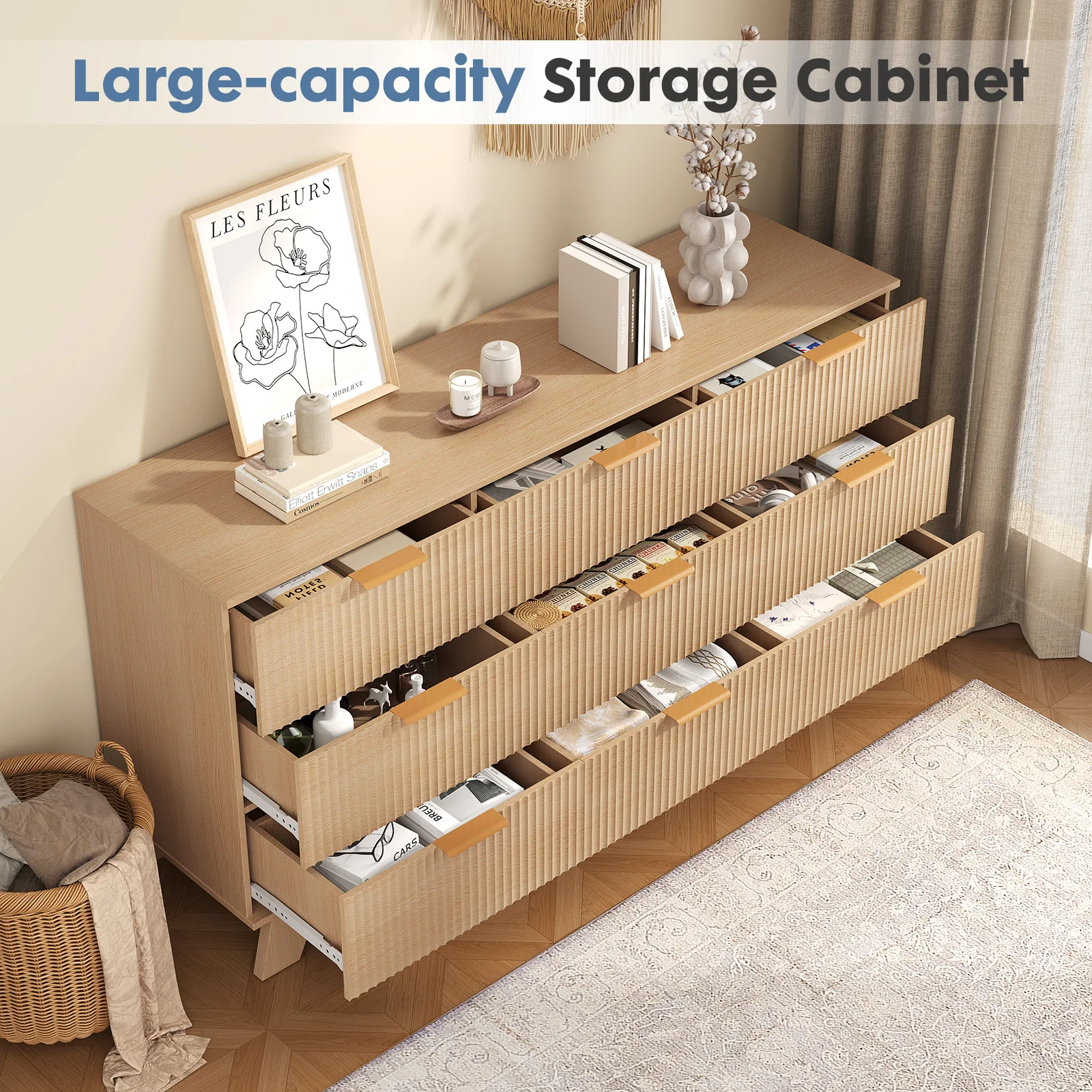MCQ Wooden 9 Drawers Grooved Storage Cabinet 39.4