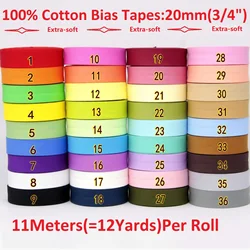 Extra Soft 100% Cotton 20MM Silk Clothing Bias Tape for Baby Clothes Soft and Skin-friendly Bias Binding Tape, 12yards/lot