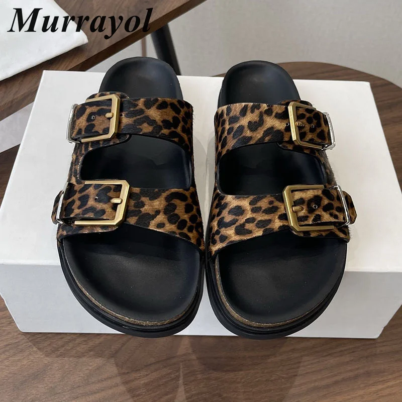 

Flat Thick Bottom Slippers Women Suede Open Toe Metal Buckle Design Lazy Sandals Ladies Slippers Summer Outdoor Vacation Shoes