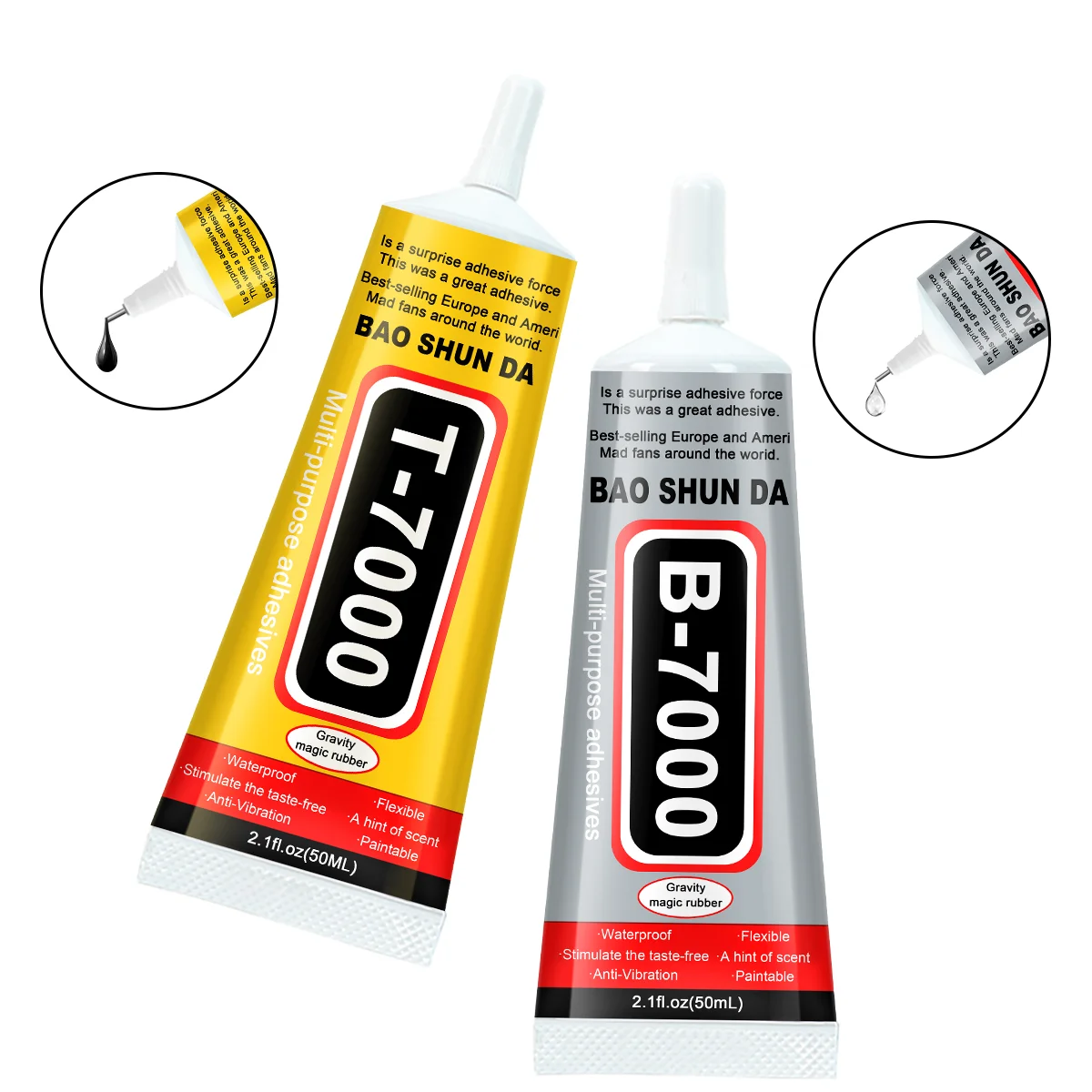 Adesivo transparente B-7000 e preto T-7000 de 15 ml/25 ml/50 ml, cola de resina universal à prova d'água de secagem rápida, cola para reparo de telas de telefones LCD, cola para componentes eletrônicos