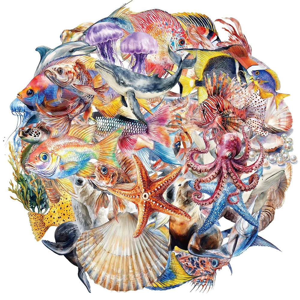 

10/30/50pcs Transparent Cartoon Marine Life Stickers Funny Sea Animal Graffiti Decals Luggage Phone Laptop Sticker for Kids Toy