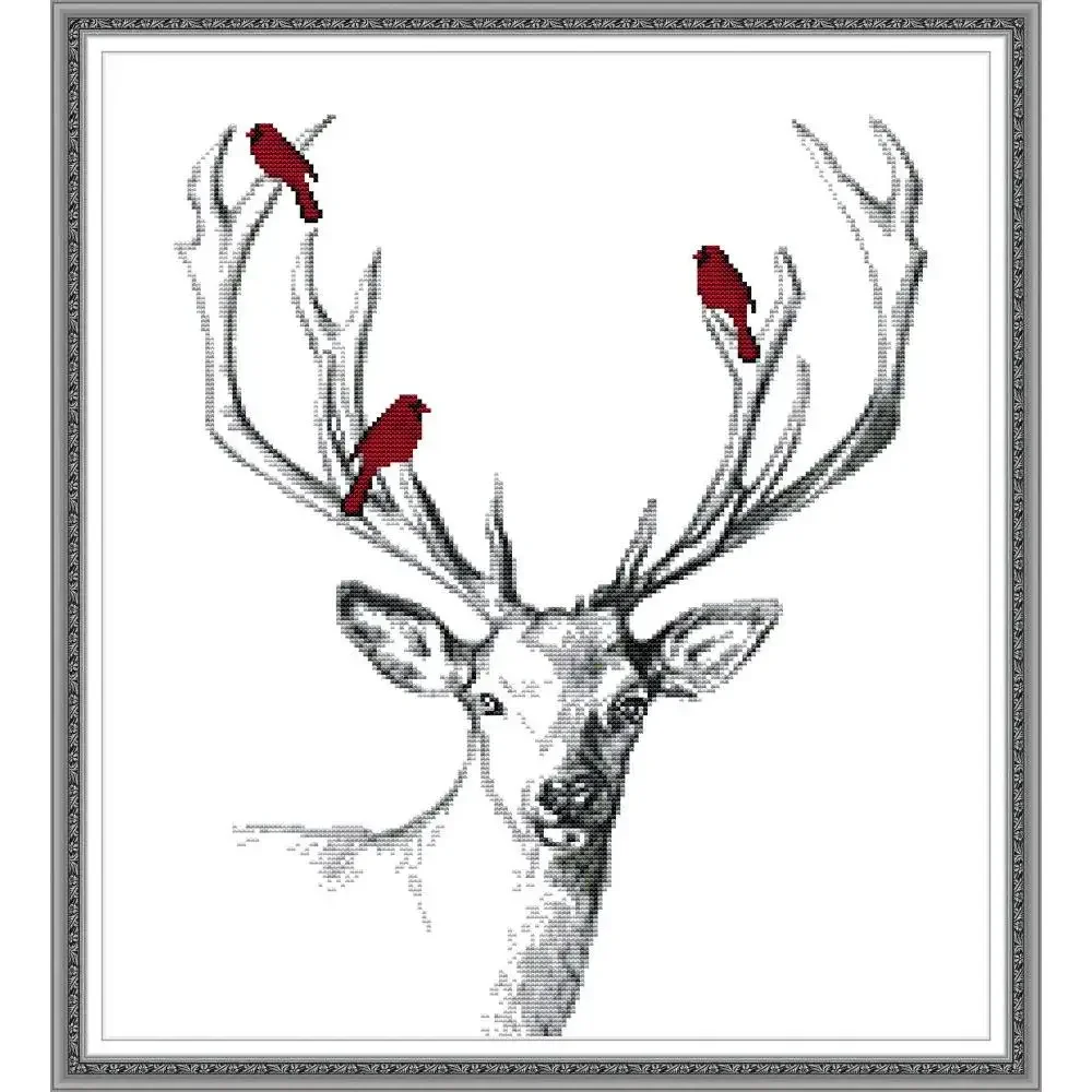 Joy Sunday Pre-printed Cross Stitch Kit  Easy Pattern Aida  Stamped Fabric Embroidery Set-Deer 4