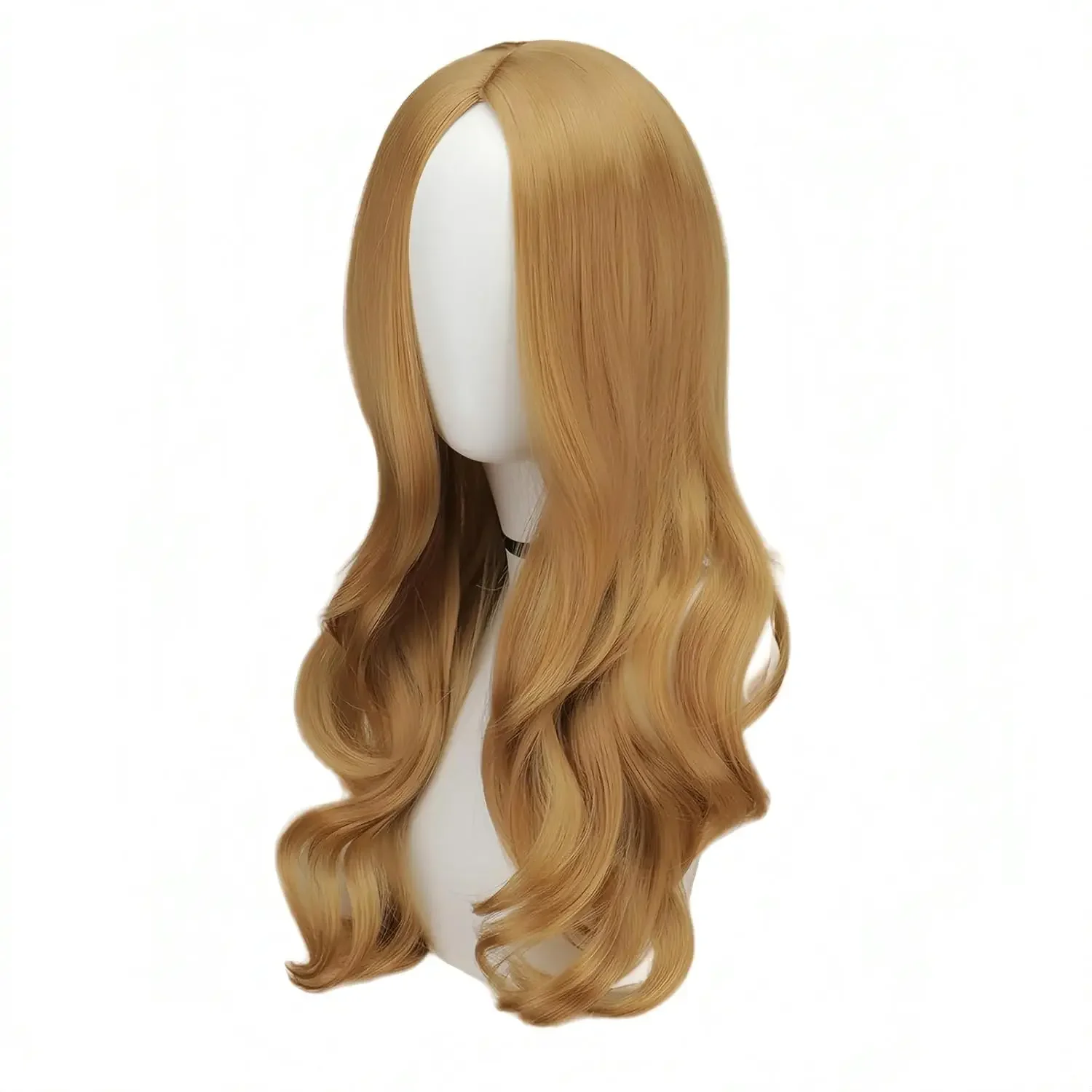 باروكة بني فاتح ميغان كوسبلاي باروكات مجعدة للنساء M3gan شعر مستعار اصطناعي طويل 24 بوصة باروكات الهالوين للحفلات