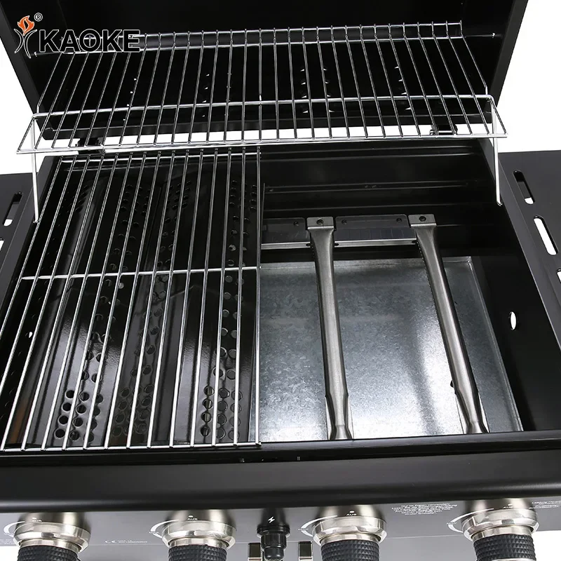 25 Inch CE Approval Portable Propane Gas BBQ Grill 4 Burners With Side Tables Heavy Duty Outdoor Gas BBQ Grill Supplier