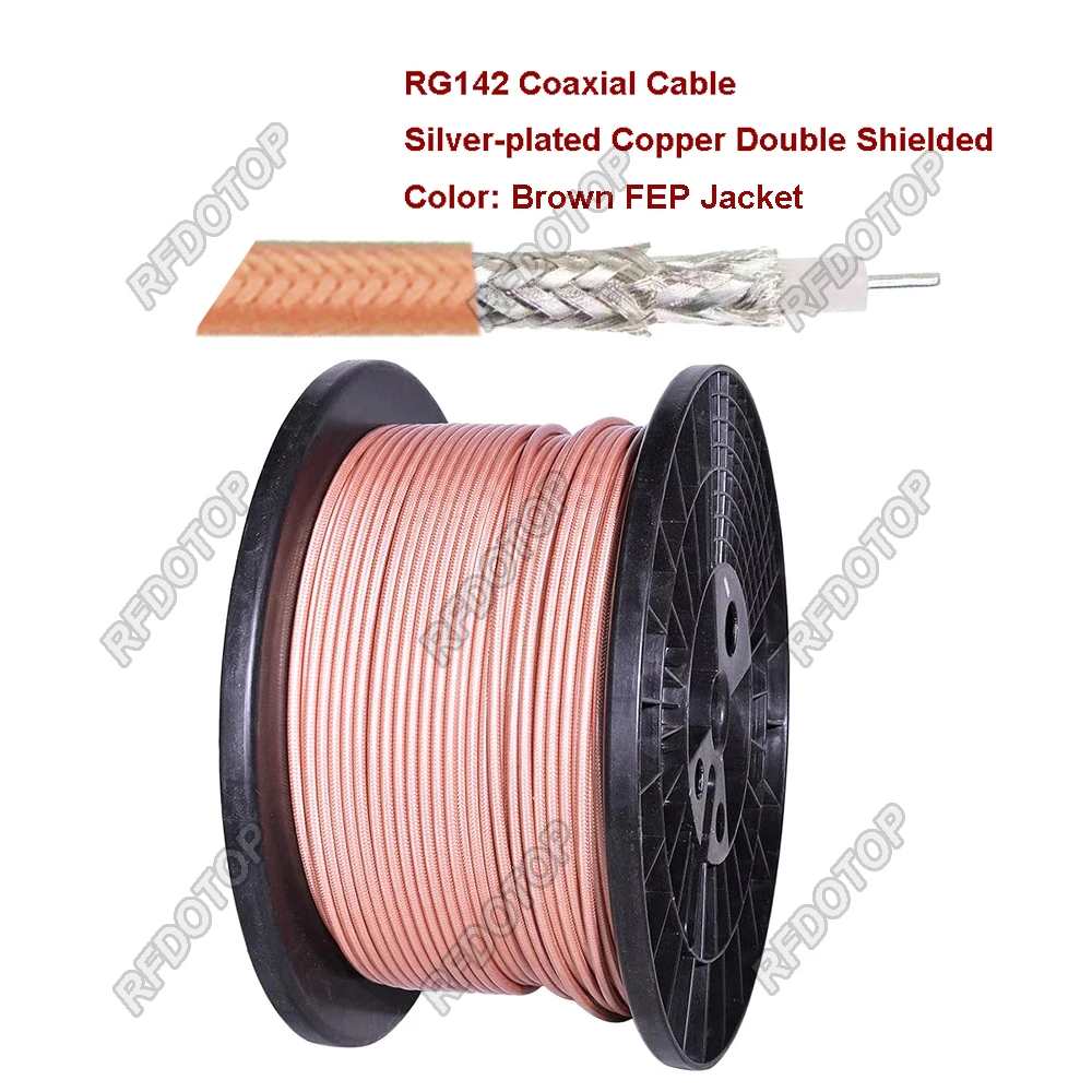 RG142 Coaxial Cable Silver-plated Copper Double Shielded RF Coaxial Cable 50 Ohm Low Loss FEP Brown or Blue Color