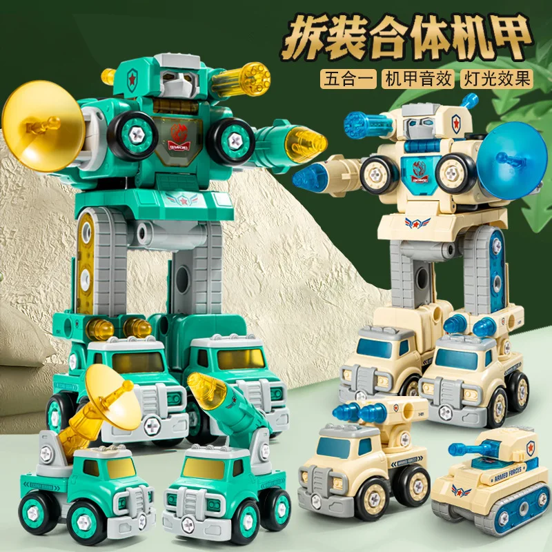

5-in-1 Disassembly Transformation Car Engineering Vehicle Toy Robot Set Model, Children's Diy Puzzle Manual Assembly Toy,XT254