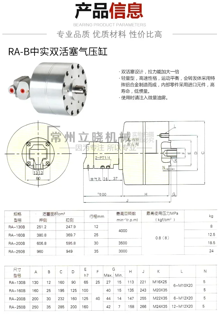High speed solid rotary cylinder single piston RA-130