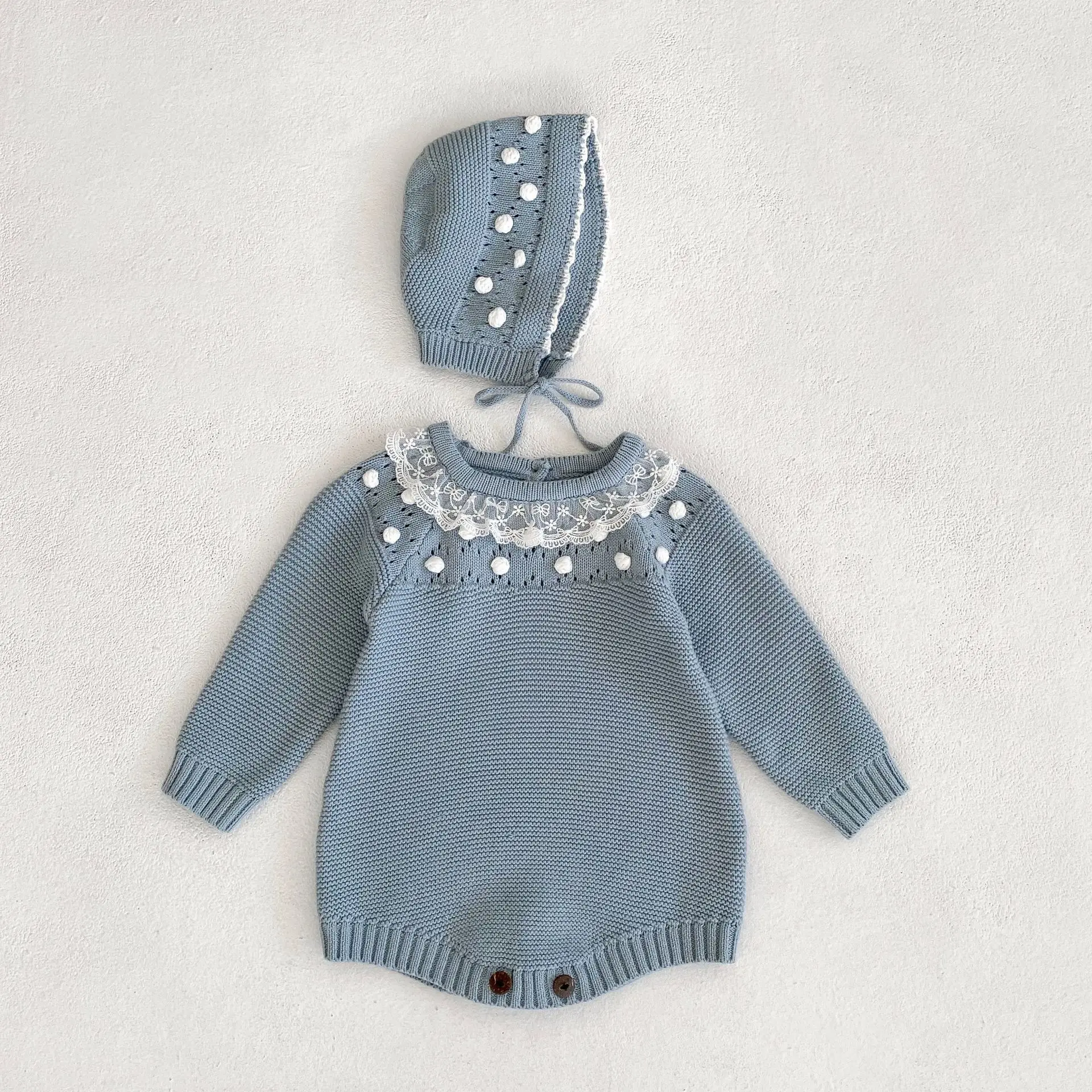 0-24M Baby Mädchen Strampler Stricken Neue Neugeborenen Spitze Warme Lange Hülse Overall Infant Prinzessin Party Strampler Kleinkind herbst Frühling Kleidung – Detail 11