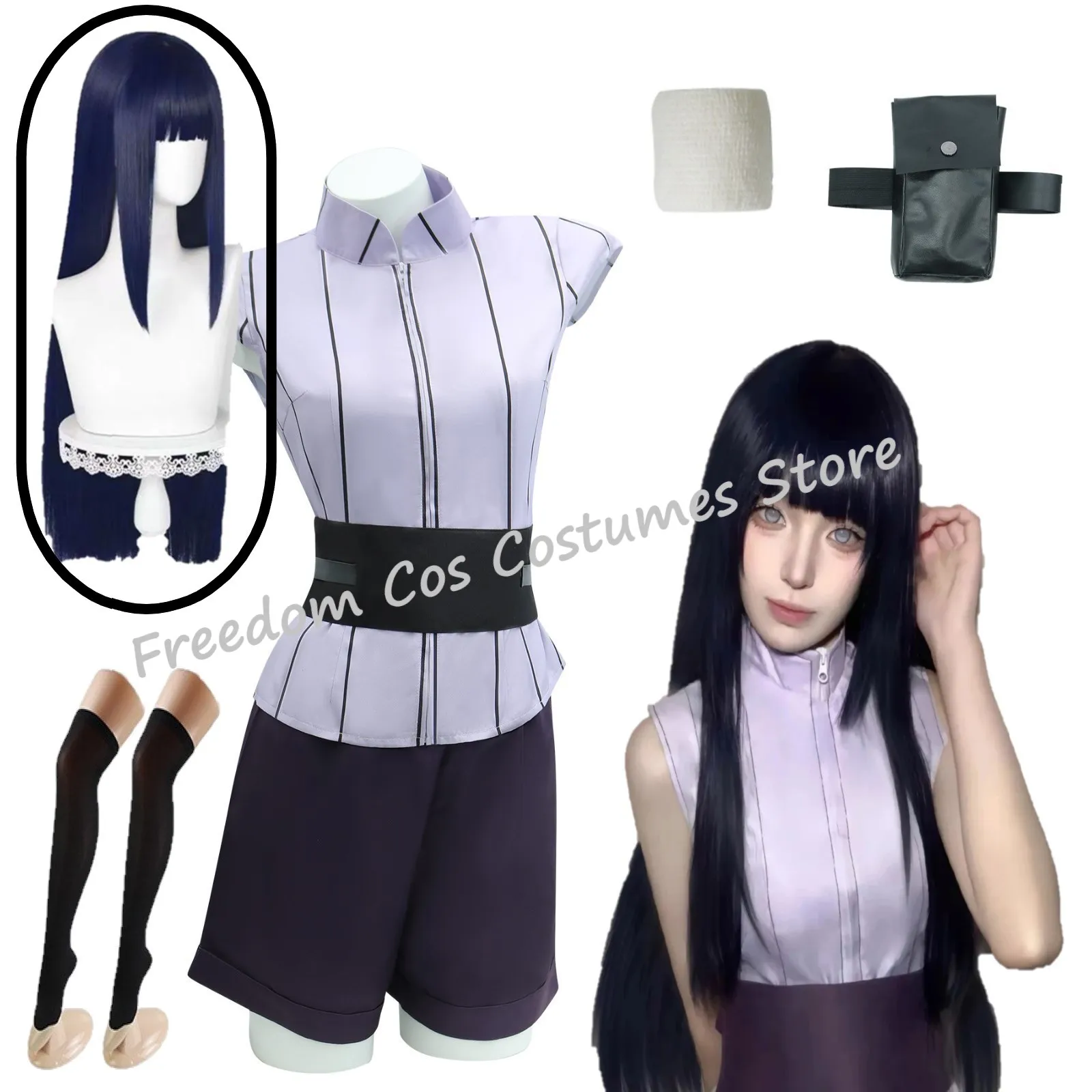 

Hyuga Hinata Cosplay Costume Wig Waist Bag Women Outfits Halloween Carnival Party Suit Hyuga Hinata Halloween Carnival Suit Set