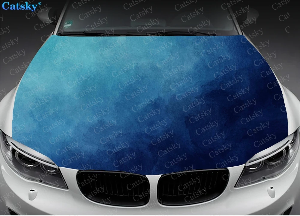 Gradient Blue Print  Car Hood Vinyl Sticker Wrap Film Engine Cover Decal Universal Size Auto Accessories Protect Decoration Film