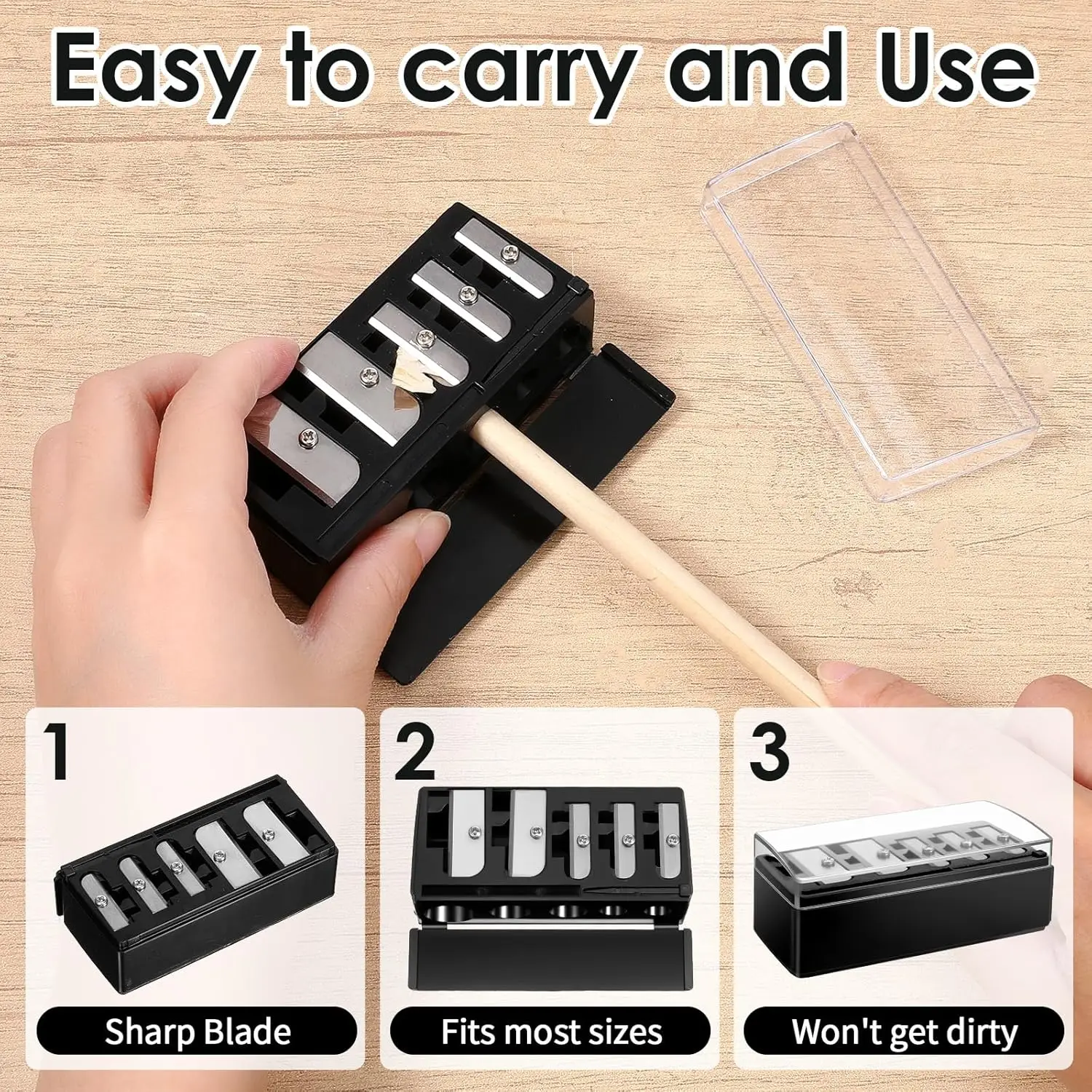 5-Hole Cosmetic Pencil Sharpener for Eyeliner, Eyebrow & Lip Liners - Compact with Lid view 3