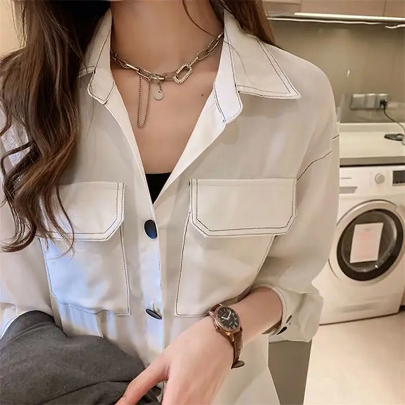 2024 Spring Autumn New Korean Edition Chiffon Shirt for Women's Spring Autumn Loose Unique Loose Profession Commuting Bottom Top