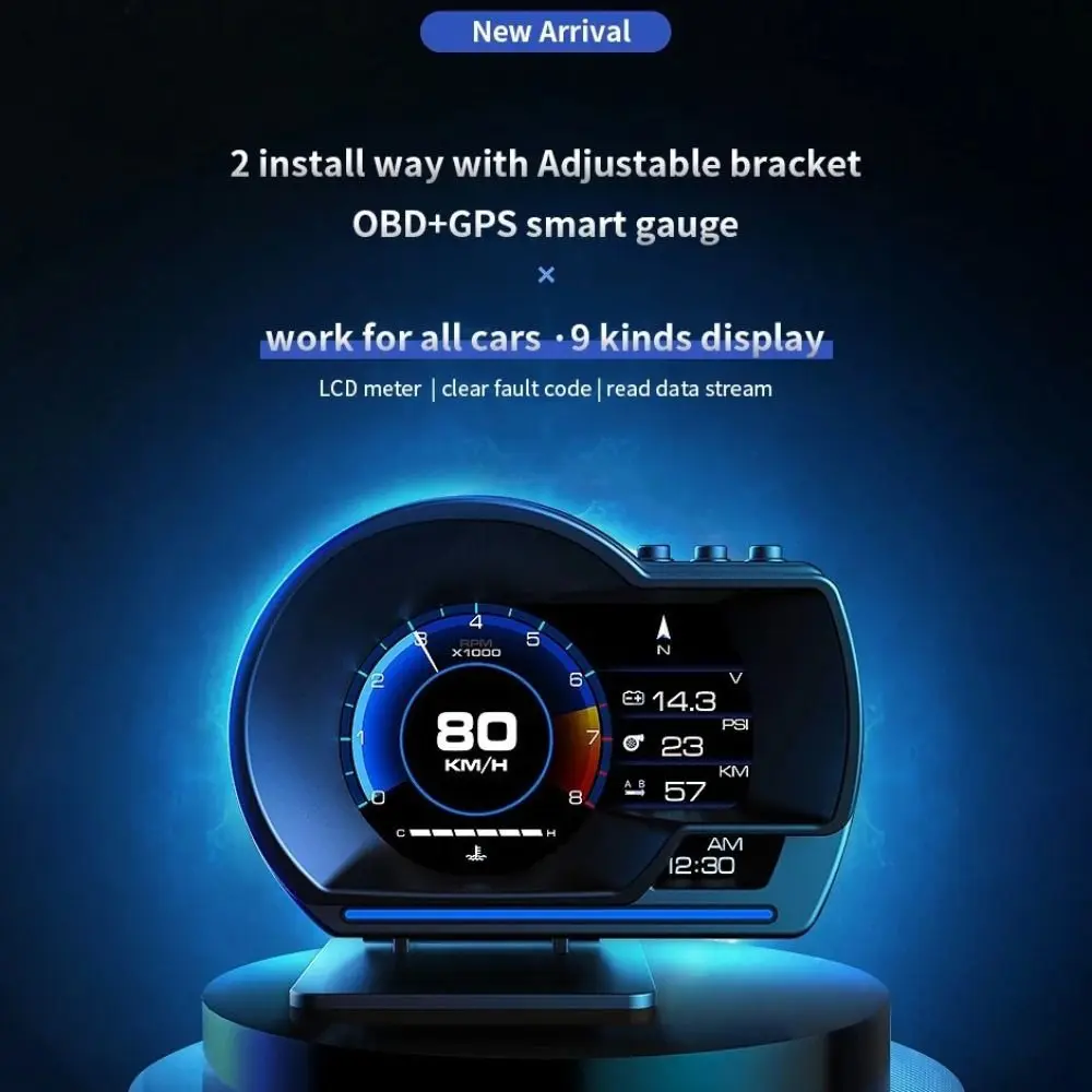 Turbo Gauge Car Head Up Display HUD Digital Odometer Multi-function TFT Meter RPM Security Alarm OBD2+GPS Smart Gauge Truck