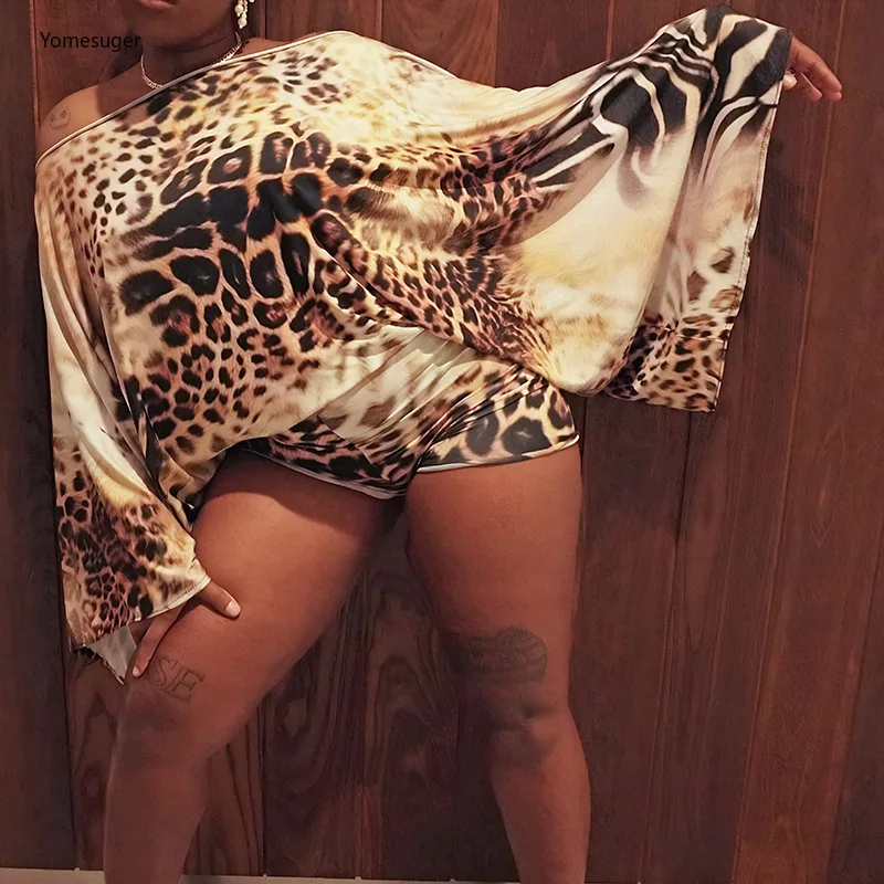 Yomesugar 2025 vrouwen Luipaard Print Speelpakjes Sexy Off Schouder Lange Mouw Skinny Een Stuk Romper Streetwear Party Clubwear
