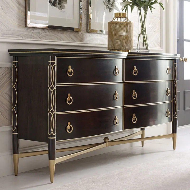 

American light luxury solid wood chest cabinet French bedroom chest of drawers storage cabinet European carved painted locker