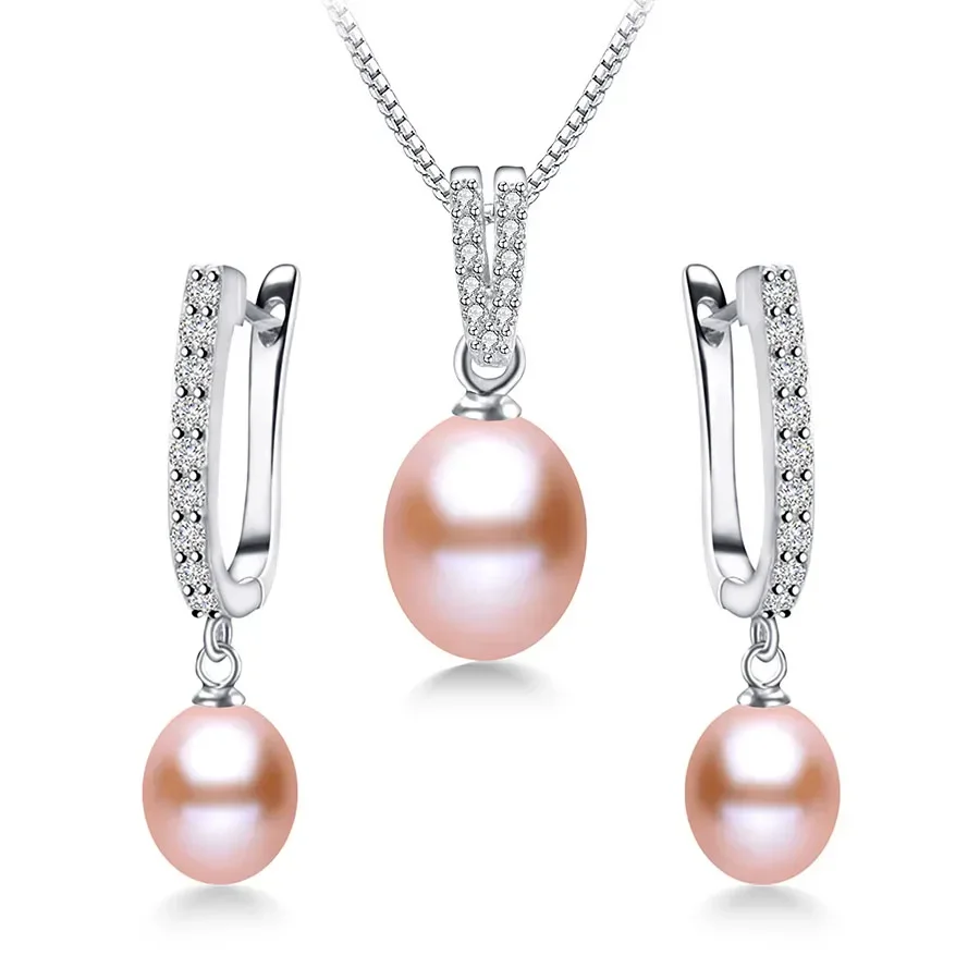 Dainashi Pearl Pendant and Earrings Jewelry Set Silver 5