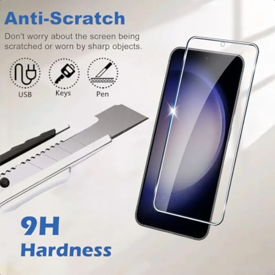 3+3 عبوات مصممة لهاتف سامسونج جالاكسي S23 واقي شاشة وواقي عدسة الكاميرا 9H هاردن جالاكسي S23 خلية من الزجاج المقسى Pho