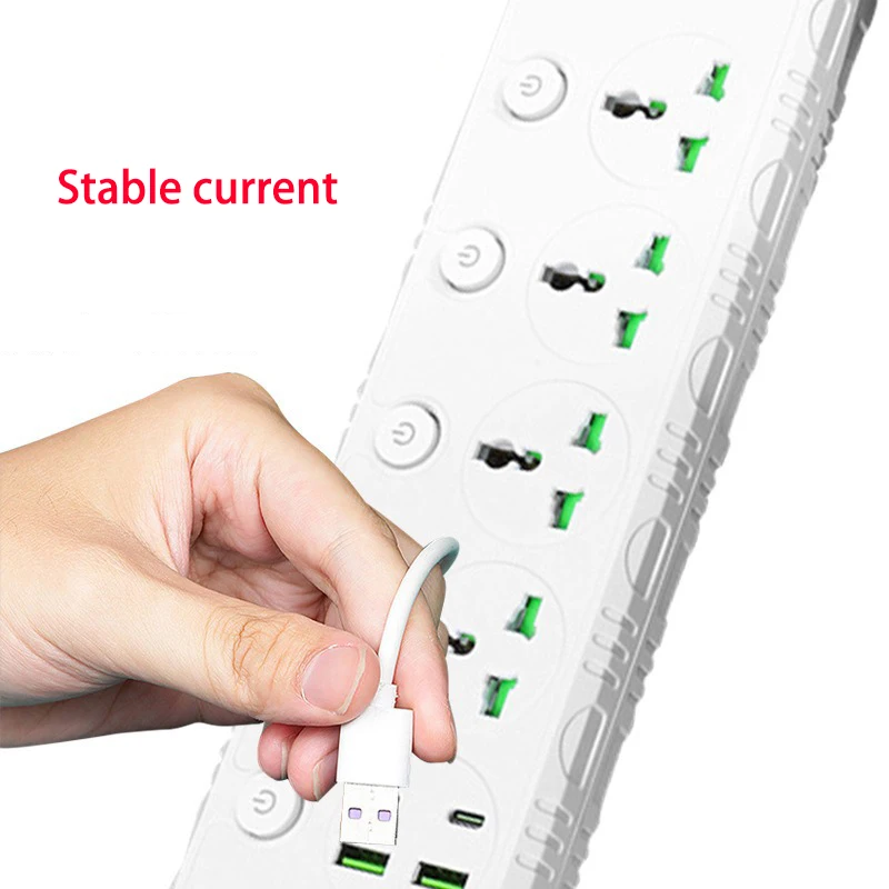 US UK EU Plug Power Strip with 2 USB 2 Type-C Port 2M Extension Cord Power Strip Surge Overload Protector Universal Multi Outlet