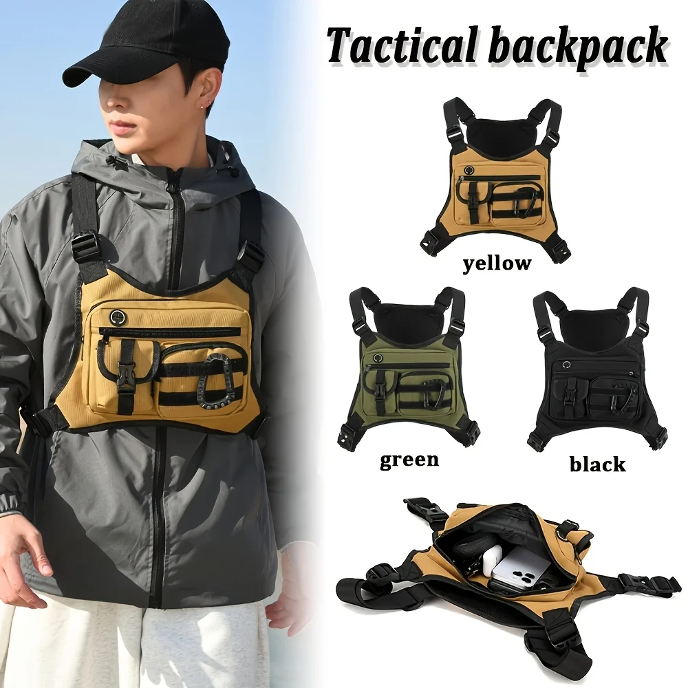 Tactical Chest Vest Pack Multi-Pocket Sports Bag Vest With Adjustable Shoulder Strap Hands-Free Bag Cycling Hiking Outdoor Gear view 5