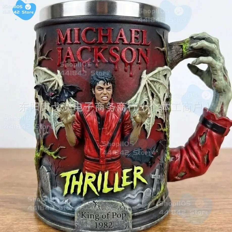 Michael Jackson King of Pop 3D Embossed Resin Mug,Classic Album Styles,Stainless Steel Liner Collectible Coffee Cup for MJ Fans