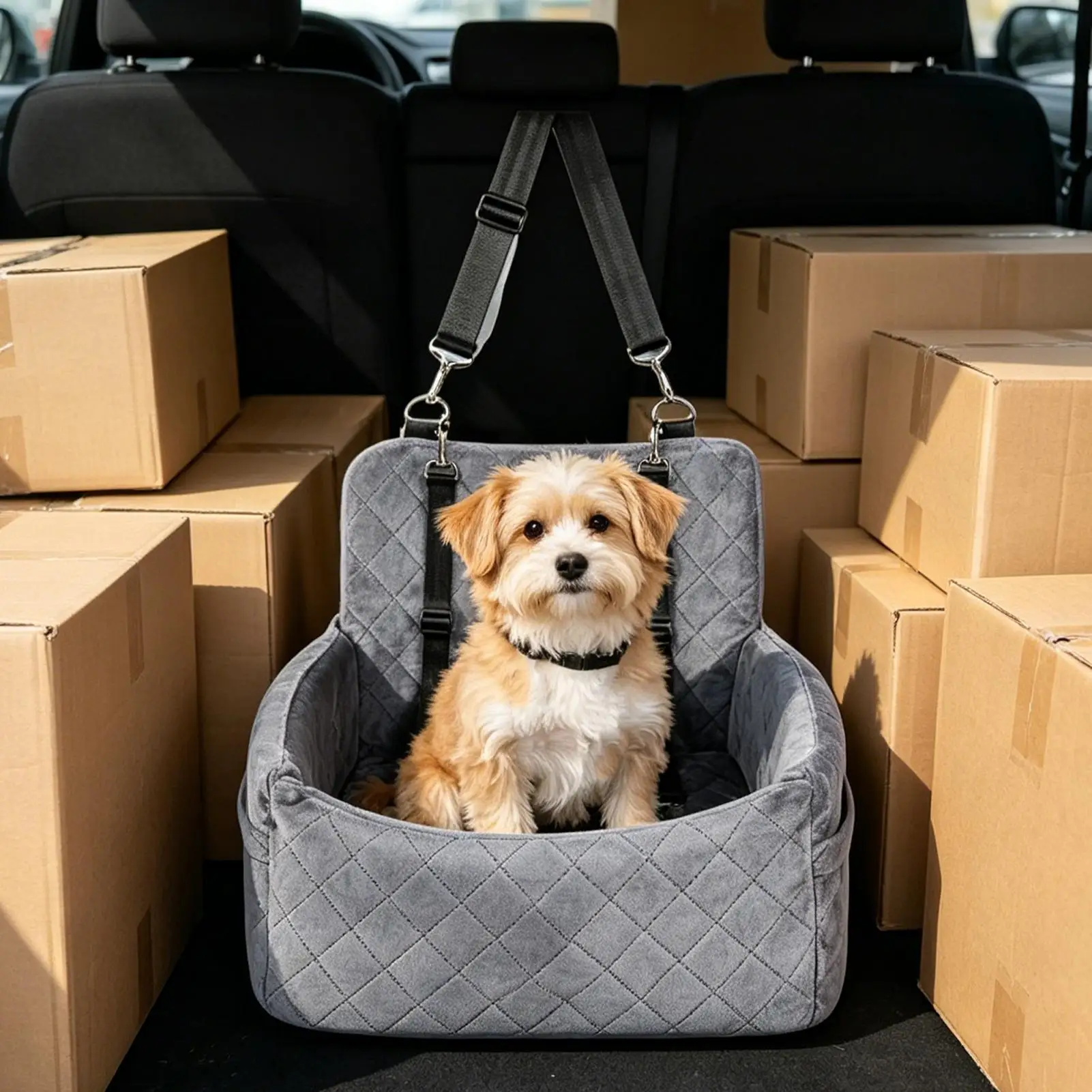 Dog Car Seat Non-Slip Washable Plush All-Weather Detachable Car Seat For Puppies For Truck Sedan Pickup RV Family Road Trip