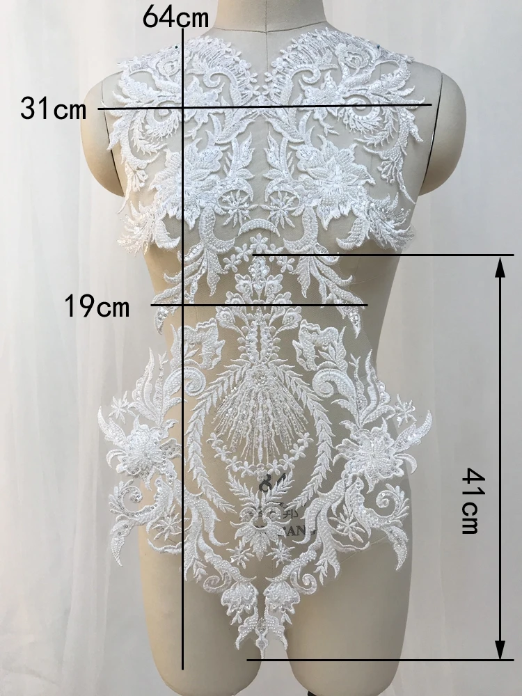 Beading Embroidery Lace Patch, Can Be Used for Wedding Dress Decoration, DIY Clothing Accessories, 31x64cm, RS1762, New Fashion