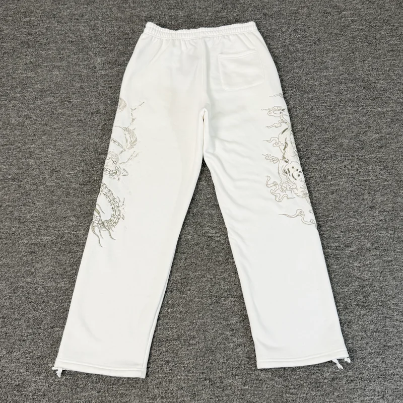 Streetwear Draping Straight Embroidered Derschutze Pants White Elastic Waist Heavy Animal Embroidery Casual Man Sports Pants