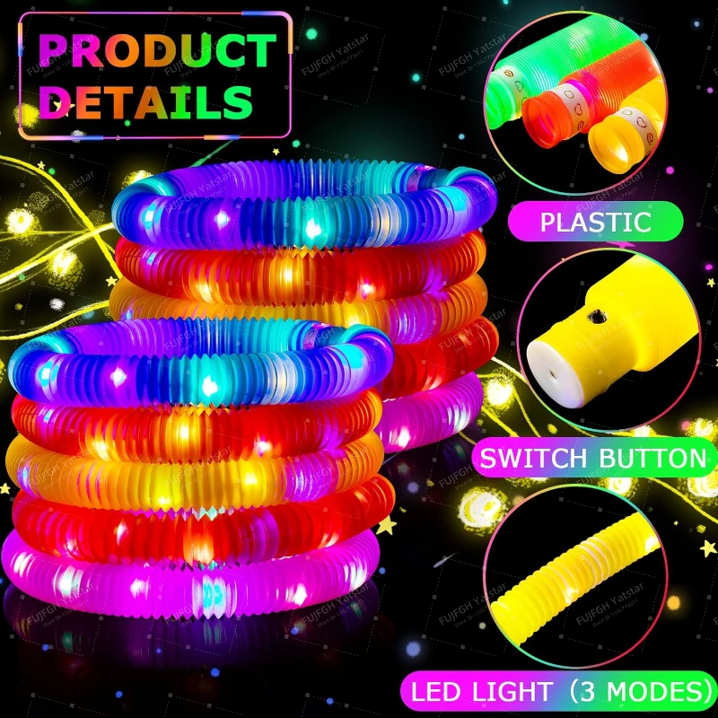 6/12/18/24 pcs Colorful Streak Pop Tubes Lighted LED Sensory Toys Children Gifts Stress Relief Autism Antistress Plastic Bellow