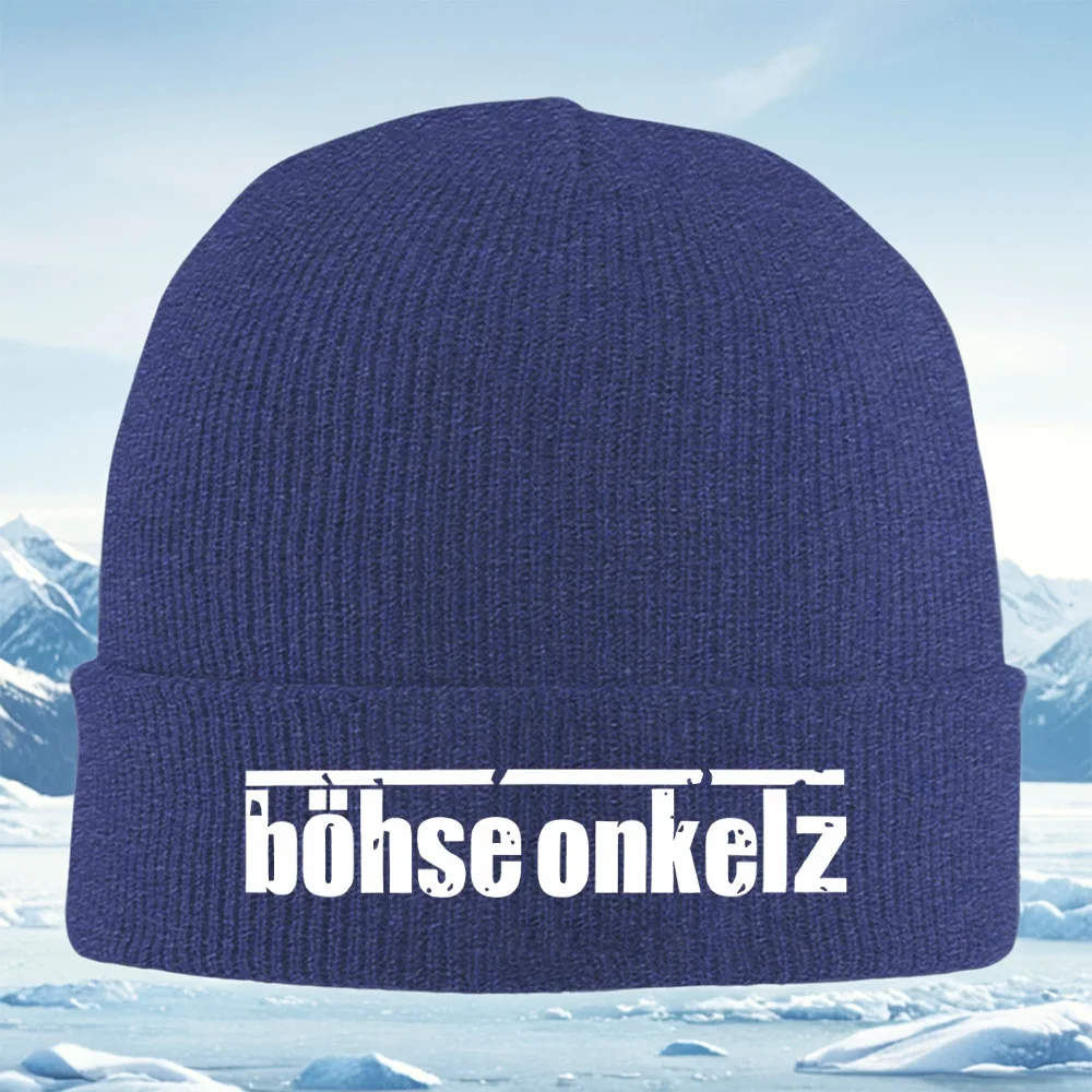 Böhse Onkelz, kräftige weiße Buchstaben Männer Frauen Unisex Strickmütze Beanie Pullover Mütze Winter Thermal Warm Weihnachten Outdoor Radfahren H