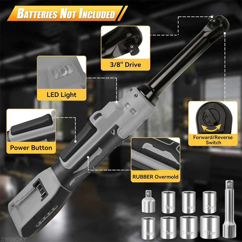 For Dewal 20V Battery, 3/8'' Cordless Electric Wrench 6'' Extended Ratchet Wrench Nut Removal Tool For Fastening And Loosening