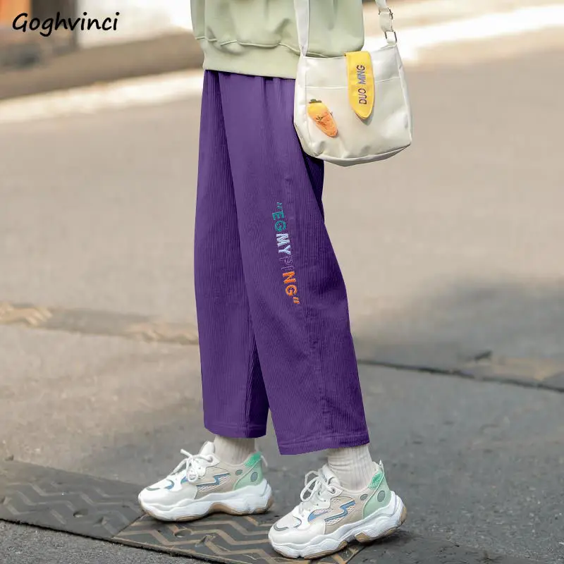 Corduroy Pants Women Casual Letter Loose All-match Ankle Length Trousers Students Simple Soft New-arrival Fashion Females Daily