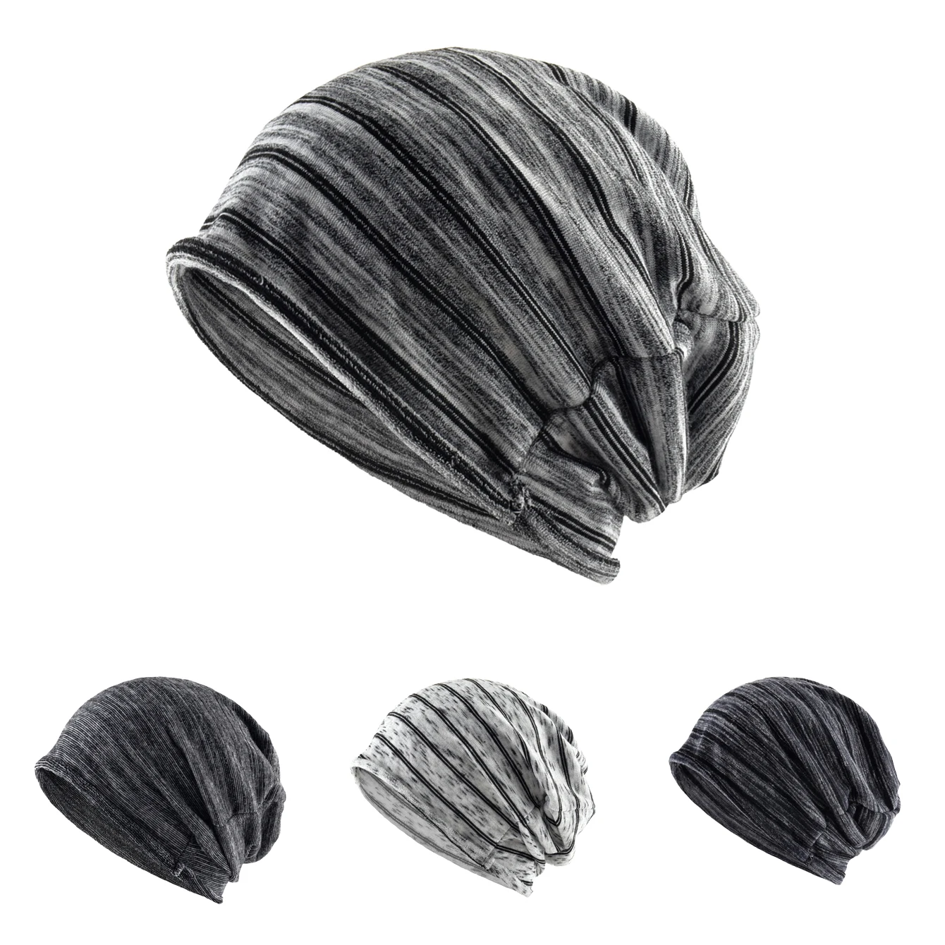 Striped Slouch Beanie Hat For Men Women Single Layer Knitted Highly Elastic Hats Chemo Bonnet Beanies For Large Head Size