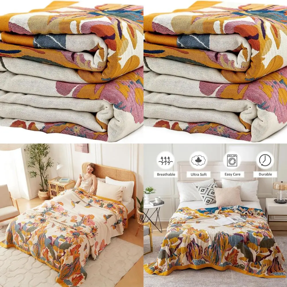 

Хлопковое одеяло королевы в стиле бохо с бабочкой и цветочной вышивкой, 90x90 дюймов, мягкое одеяло на все сезоны